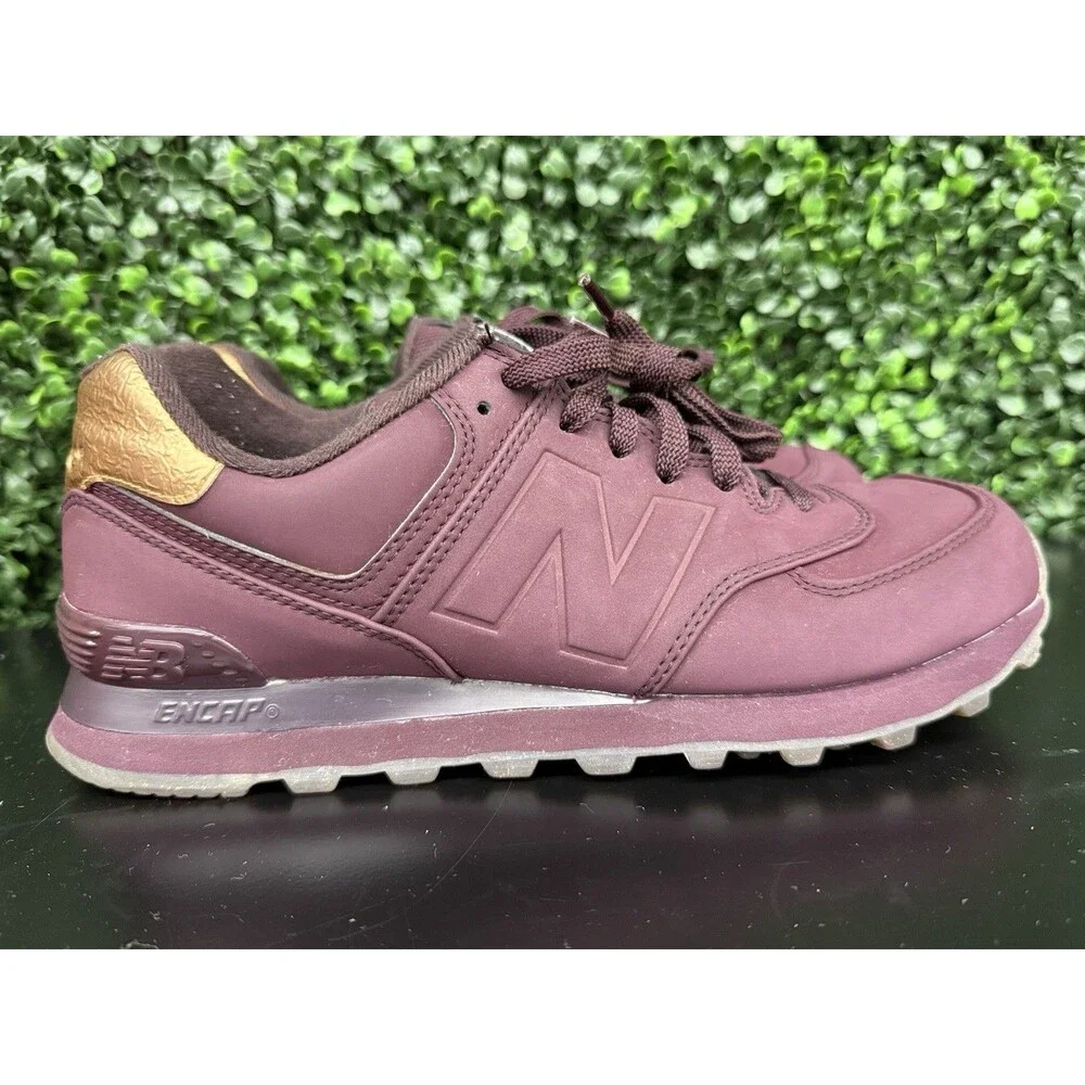 USED New Balance 574 WL574MTB Women’s 10 Burgundy Wine Gold Suede ENCAP Sneakers